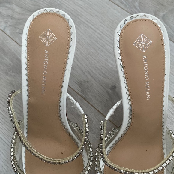 Antonio Melani Elisha Clear Vinyl Rhinestone Heeled Mules - Picture 3 of 8